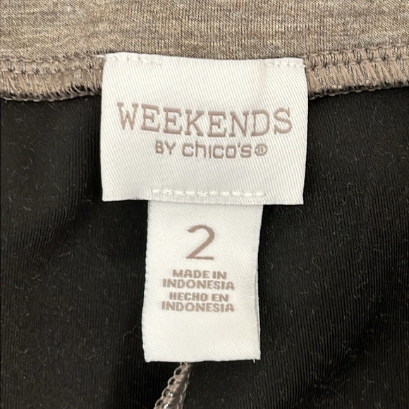 Weekends by Chico’s Size Large 12 Gray Wide Leg Sweatpants Pants Pull On Crop - Picture 6 of 12